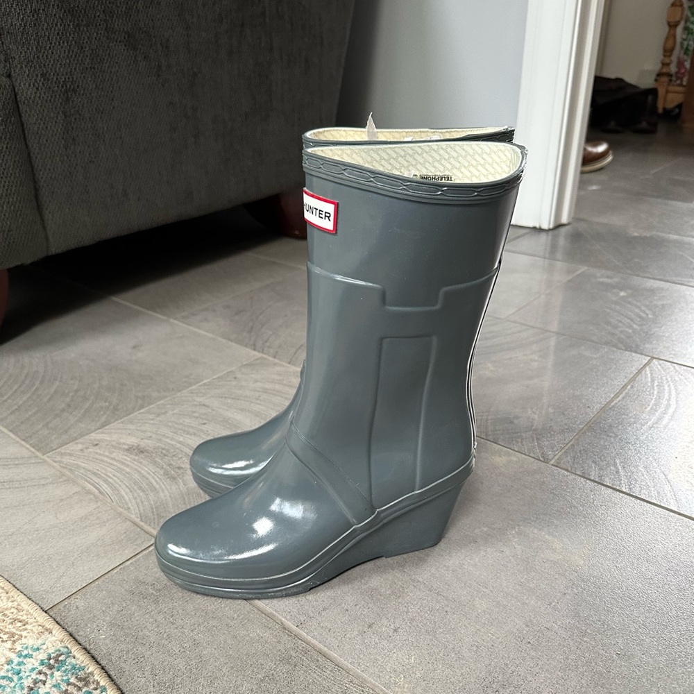 Grey Hunter Mid Calf Wedge Rain Boots